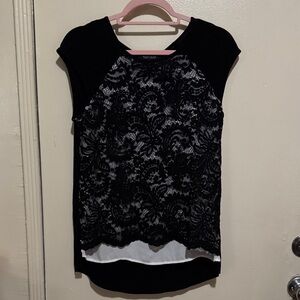 White House Black Market Black and White Lace Blouse